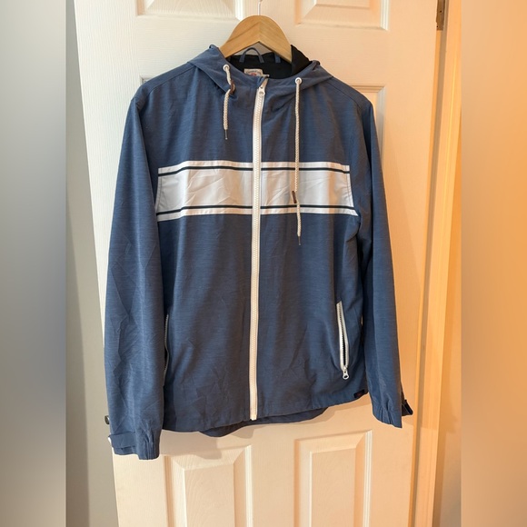 Faherty men’s navy surf stripe zip jacket size medium with hood - Picture 2 of 14